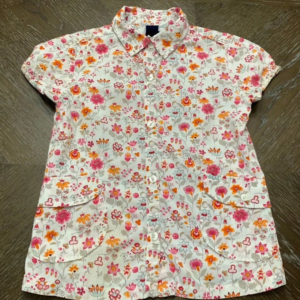 Gap kids pink orange flower print cotton shirt 8